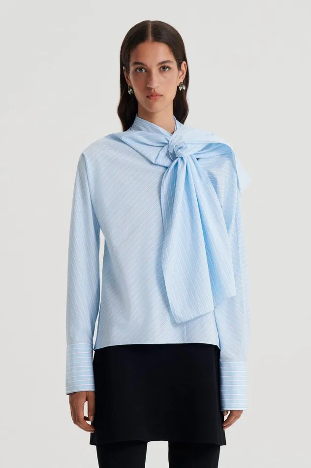 Shirts Women Scanlan Theodore STRIPE CRAVAT SHIRT Paleblue Shirts Women Scanlan Theodore STRIPE CRAVAT SHIRT Paleblue