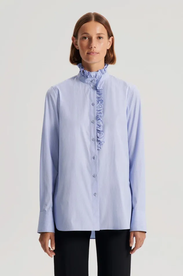 Shirts Women Scanlan Theodore STRIPE RUFFLE TRIM SHIRT Paleblue