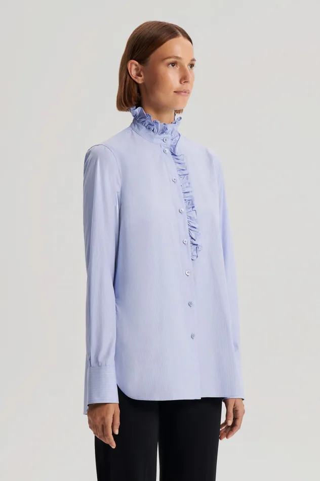 Shirts Women Scanlan Theodore STRIPE RUFFLE TRIM SHIRT Paleblue