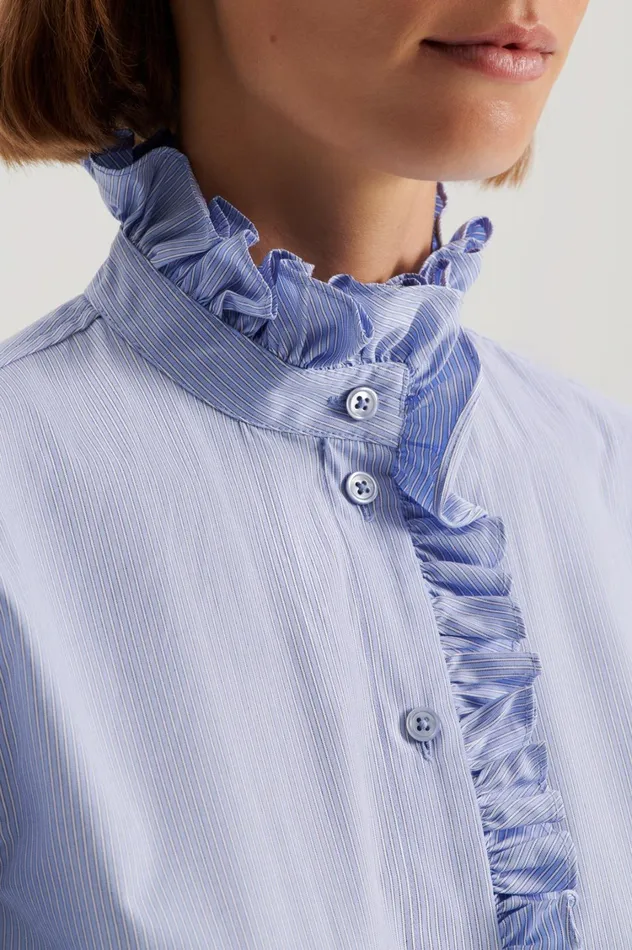 Shirts Women Scanlan Theodore STRIPE RUFFLE TRIM SHIRT Paleblue