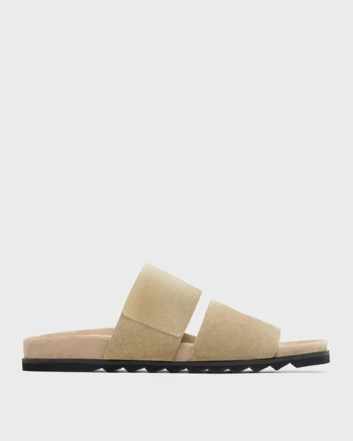 Shoes Men Theory Banded Slide Sandals In Suede Sand