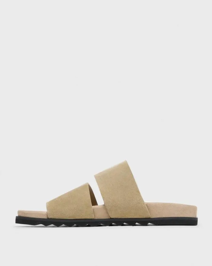 Shoes Men Theory Banded Slide Sandals In Suede Sand