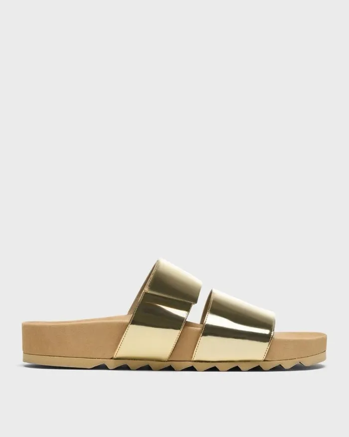 Shoes Women Theory Slide Sandals In Metallic Leather Light Gold