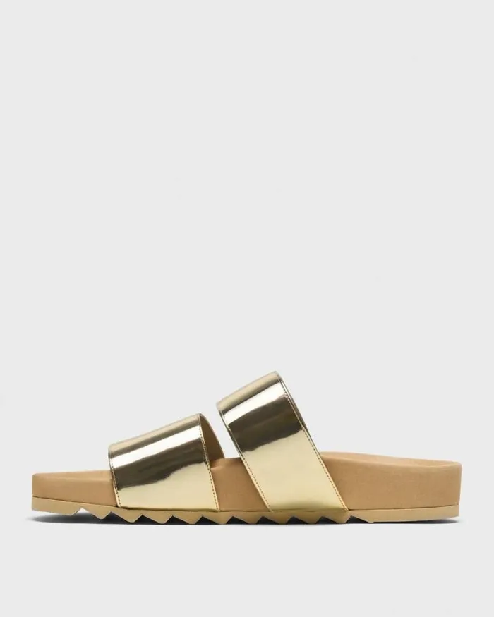 Shoes Women Theory Slide Sandals In Metallic Leather Light Gold