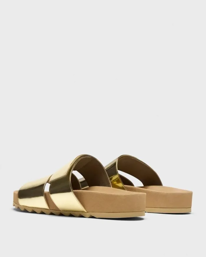 Shoes Women Theory Slide Sandals In Metallic Leather Light Gold