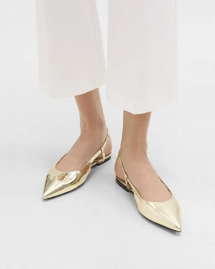 Shoes Women Theory Slingback Flat In Metallic Leather Light Gold