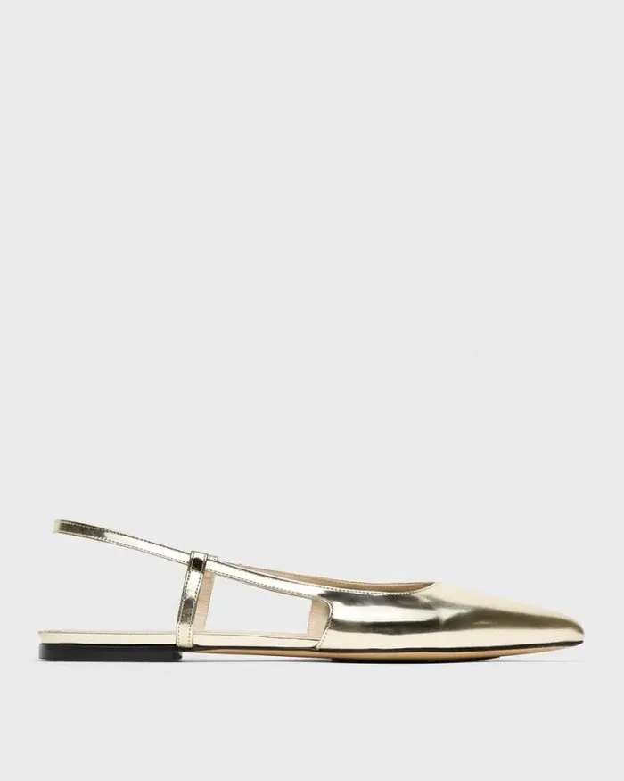 Shoes Women Theory Slingback Flat In Metallic Leather Light Gold