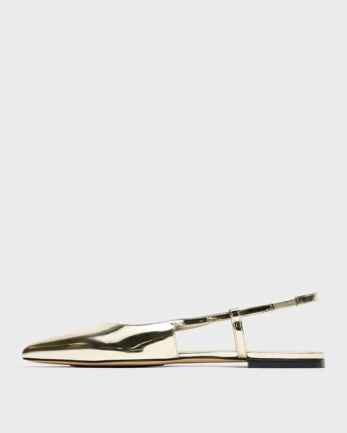 Shoes Women Theory Slingback Flat In Metallic Leather Light Gold