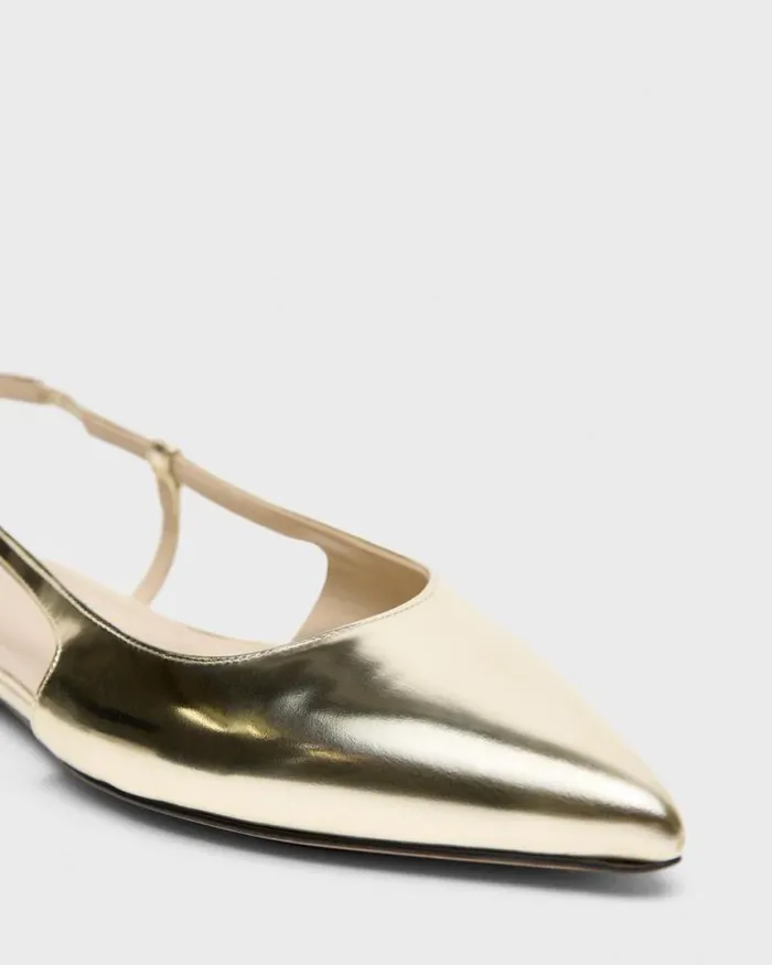 Shoes Women Theory Slingback Flat In Metallic Leather Light Gold