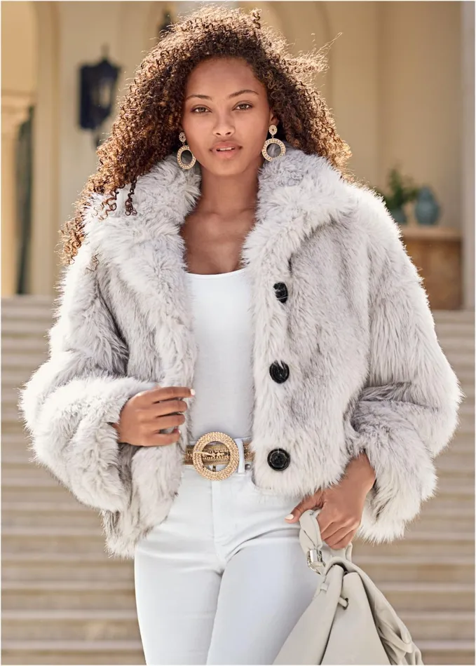 SHORT FAUX FUR JACKET White Women VENUS Coats