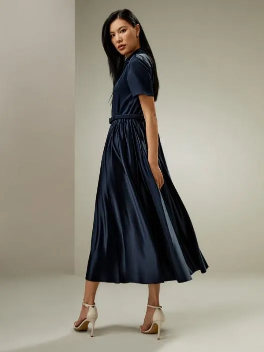 Short Sleeve Silk Shirt Dress With Belt Women Jumpsuits Lilysilk Dresses