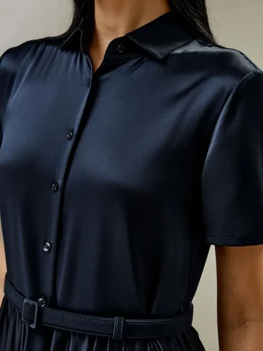Short Sleeve Silk Shirt Dress With Belt Women Jumpsuits Lilysilk Dresses