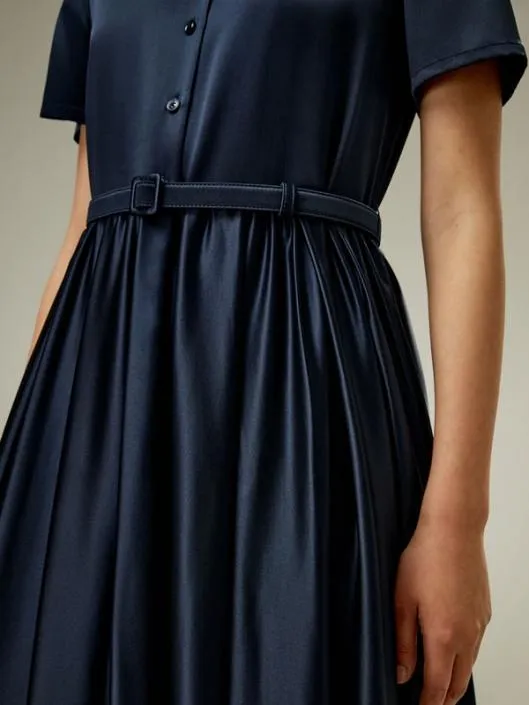Short Sleeve Silk Shirt Dress With Belt Women Jumpsuits Lilysilk Dresses