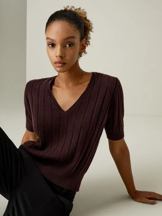 Short Sleeve VNeck Cashmere Tshirt Women Lilysilk Essentials