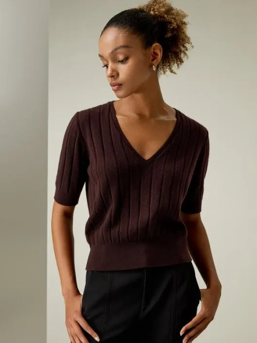 Short Sleeve VNeck Cashmere Tshirt Women Lilysilk Essentials