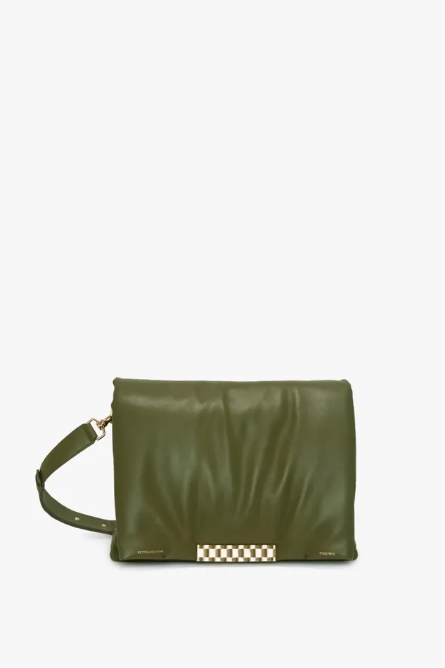 Shoulder Bags Women Victoria Beckham Puffy Jumbo Chain Pouch In Khaki Leather