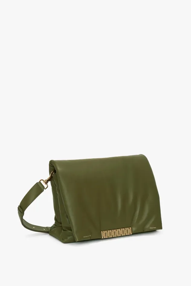 Shoulder Bags Women Victoria Beckham Puffy Jumbo Chain Pouch In Khaki Leather