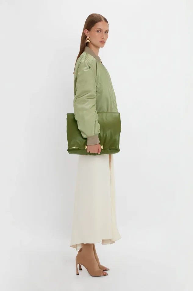 Shoulder Bags Women Victoria Beckham Puffy Jumbo Chain Pouch In Khaki Leather