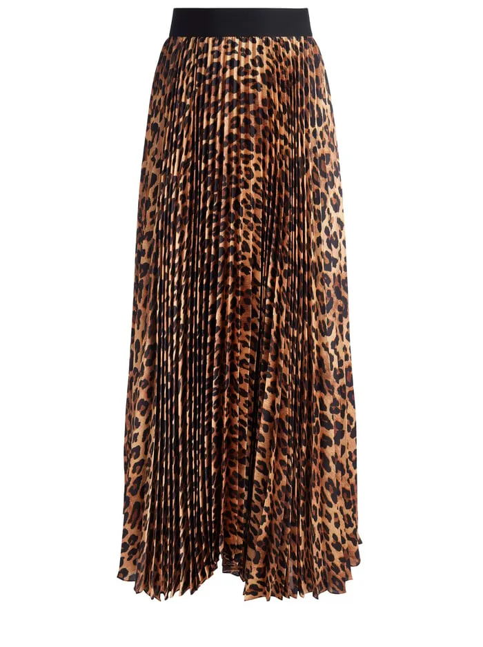 Skirts Women Alice Olivia Katz Maxi Pleated Skirt Spotted Leopard Dark Tan