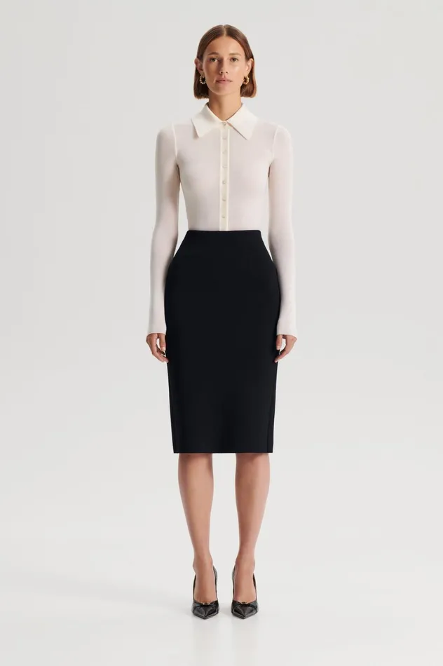 Skirts Women Scanlan Theodore CREPE KNIT PENCIL SKIRT Black