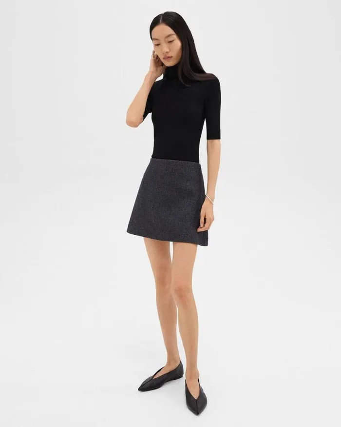 Skirts Women Theory HighWaist Mini Skirt In Tweed Charcoal Melange Skirts Women Theory HighWaist Mini Skirt In Tweed Charcoal Melange