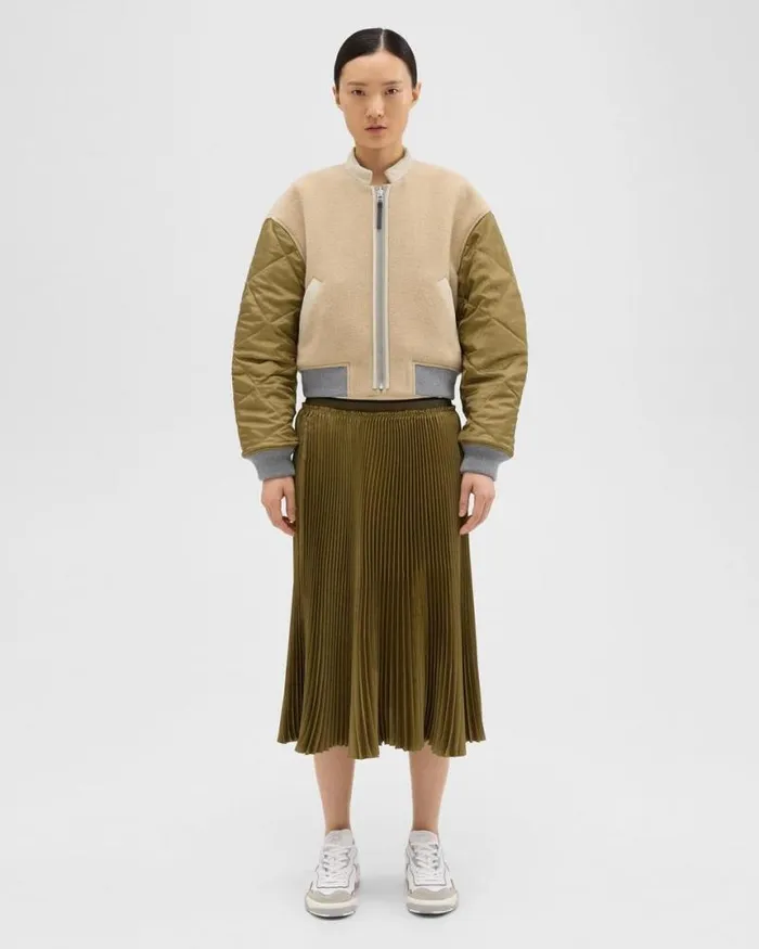 Skirts Women Theory Pleated Crinkle Twill Skirt Olive