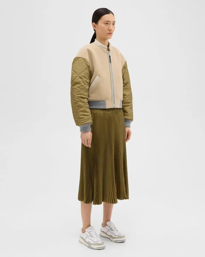 Skirts Women Theory Pleated Crinkle Twill Skirt Olive