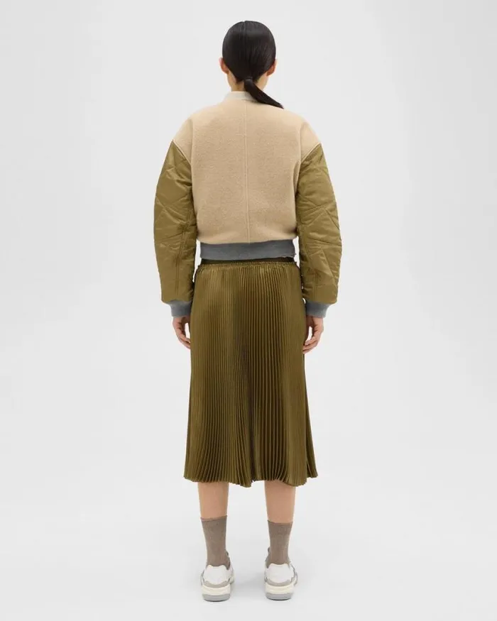 Skirts Women Theory Pleated Crinkle Twill Skirt Olive