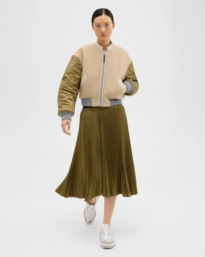 Skirts Women Theory Pleated Crinkle Twill Skirt Olive