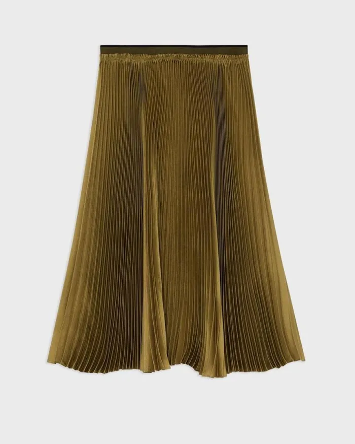 Skirts Women Theory Pleated Crinkle Twill Skirt Olive