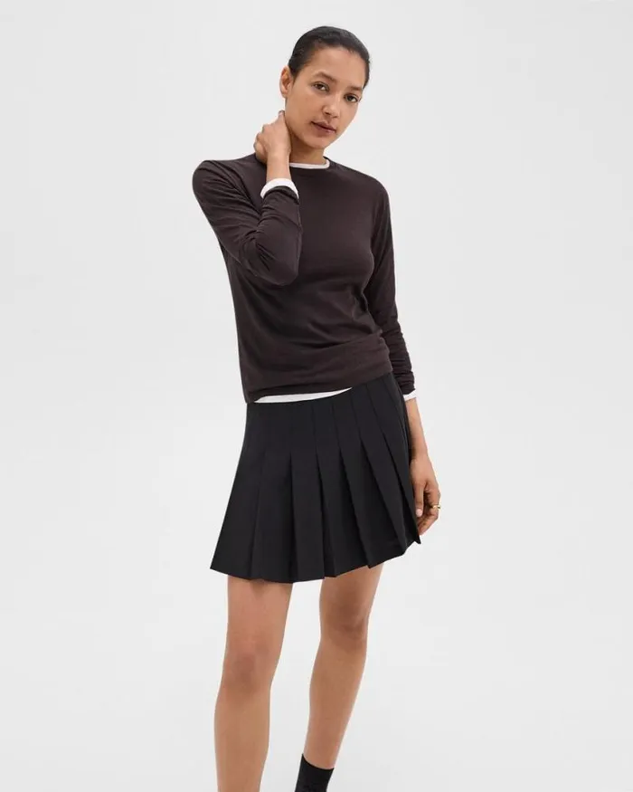 Skirts Women Theory Pleated Mini Skirt In Stretch WoolBlend Black Skirts Women Theory Pleated Mini Skirt In Stretch WoolBlend Black