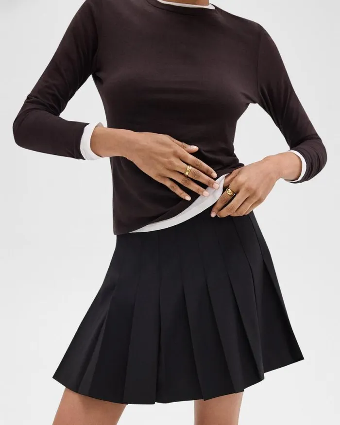 Skirts Women Theory Pleated Mini Skirt In Stretch WoolBlend Black Skirts Women Theory Pleated Mini Skirt In Stretch WoolBlend Black