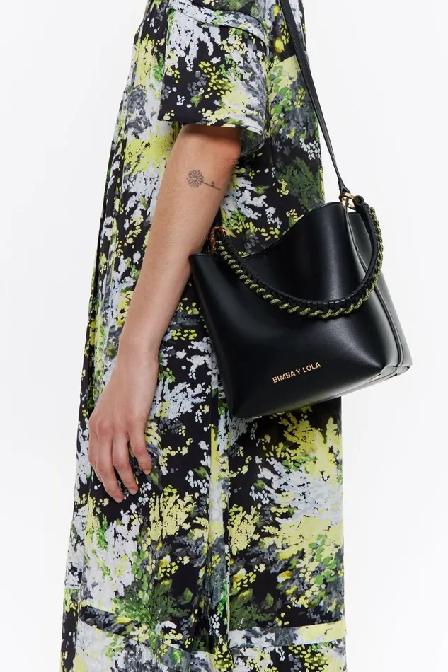 Small Black Leather Chihuahua Bucket Bag Black Women Bimba Y Lola Crossbody Bags