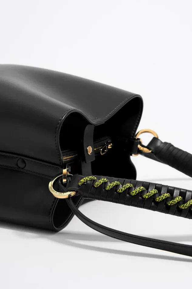 Small Black Leather Chihuahua Bucket Bag Black Women Bimba Y Lola Crossbody Bags