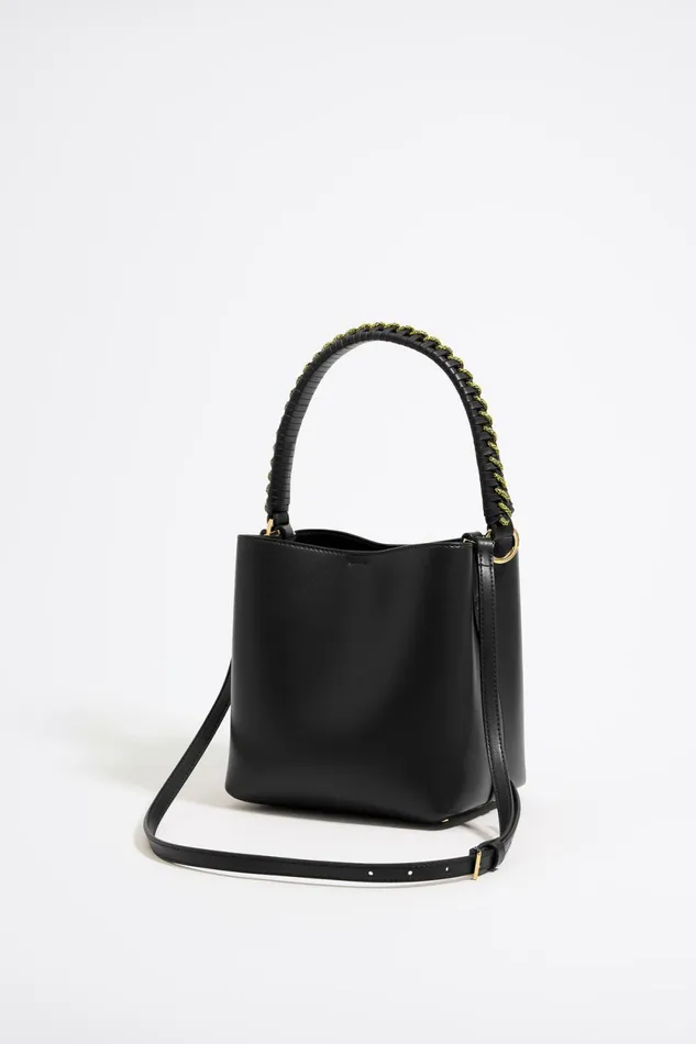 Small Black Leather Chihuahua Bucket Bag Black Women Bimba Y Lola Crossbody Bags