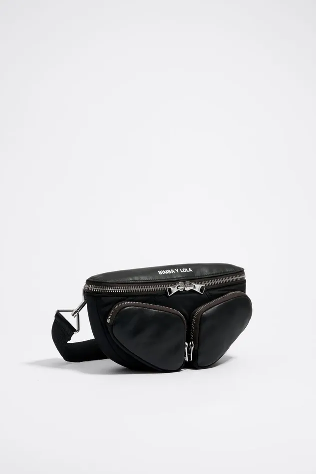 Small Black Leather Pocket Bumbag Black Women Bimba Y Lola Crossbody Bags