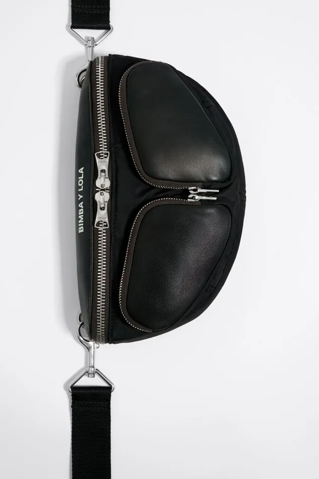Small Black Leather Pocket Bumbag Black Women Bimba Y Lola Crossbody Bags Small Black Leather Pocket Bumbag Black Women Bimba Y Lola Crossbody Bags