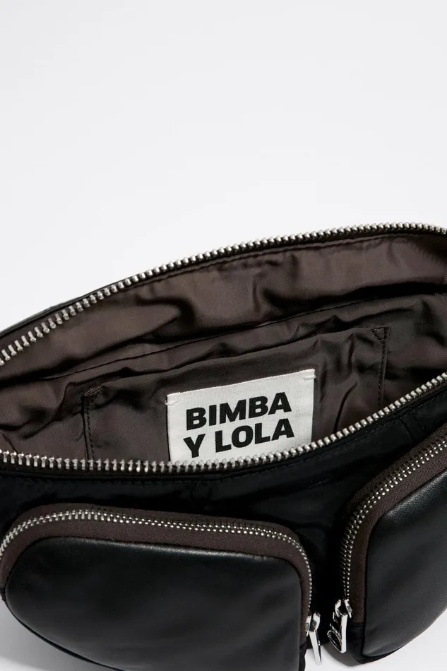 Small Black Leather Pocket Bumbag Black Women Bimba Y Lola Crossbody Bags Small Black Leather Pocket Bumbag Black Women Bimba Y Lola Crossbody Bags