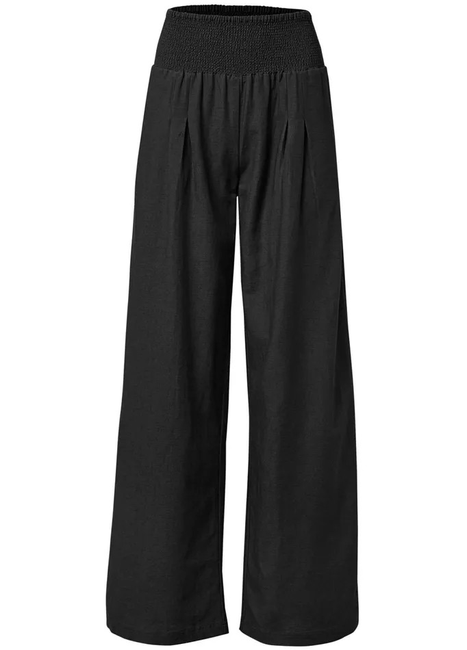 SMOCKED WAIST WIDE LEG PANTS Black Women VENUS Casual