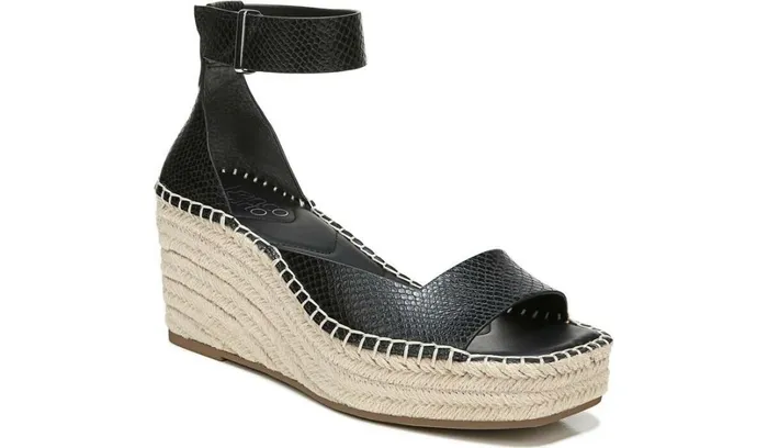 Spadrilles Women Franco Sarto Franco Camera Espadrille Wedge Sandal Black Snake Print Faux Leather