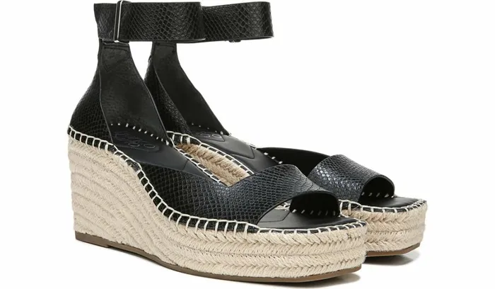 Spadrilles Women Franco Sarto Franco Camera Espadrille Wedge Sandal Black Snake Print Faux Leather