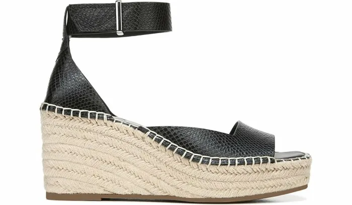 Spadrilles Women Franco Sarto Franco Camera Espadrille Wedge Sandal Black Snake Print Faux Leather