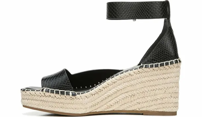 Spadrilles Women Franco Sarto Franco Camera Espadrille Wedge Sandal Black Snake Print Faux Leather