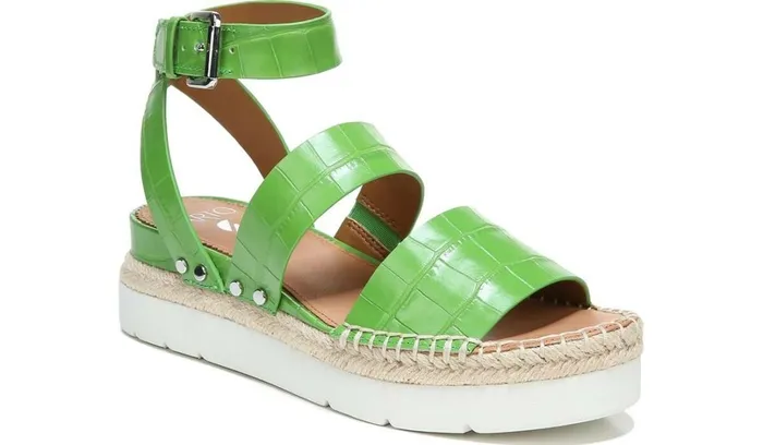 Sport Sandals Women Franco Sarto Sarto Calvin Wedge Sandal Green Crocco Leather