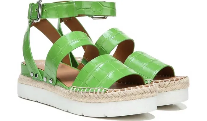 Sport Sandals Women Franco Sarto Sarto Calvin Wedge Sandal Green Crocco Leather