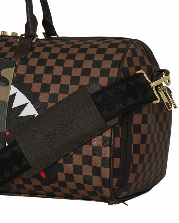 SPRAYGROUND EXTERIOR GOLD ZIP POCKET SHARKS IN PARIS DUFFLE Bags