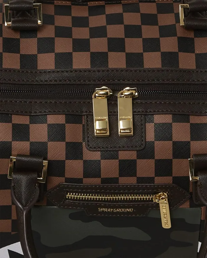 SPRAYGROUND EXTERIOR GOLD ZIP POCKET SHARKS IN PARIS DUFFLE Bags