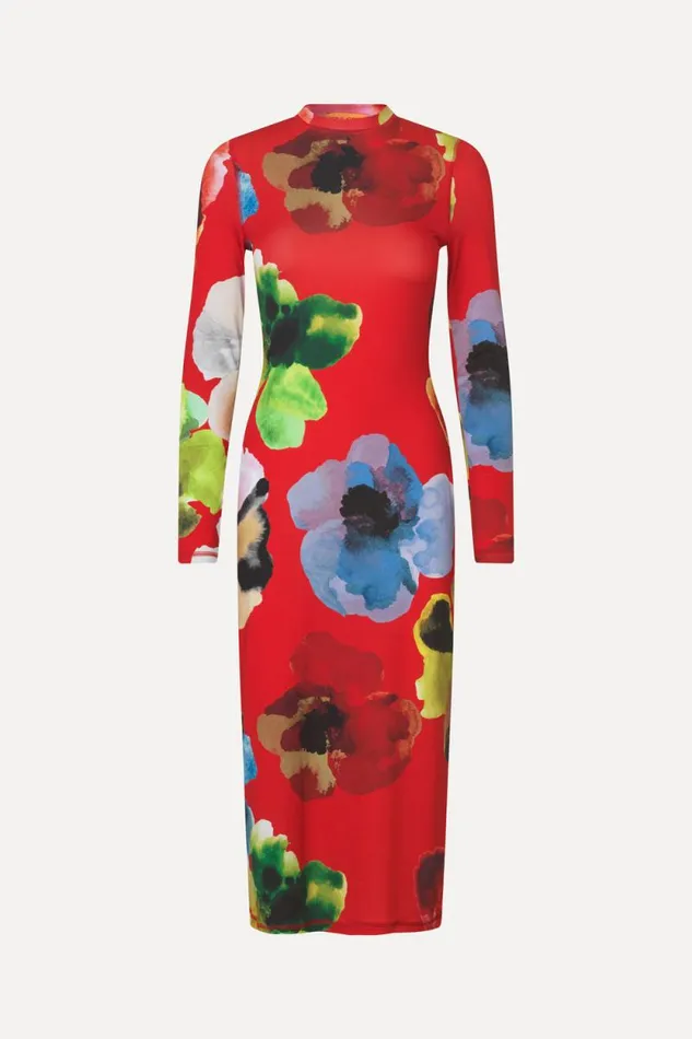 Stine Goya Dresses Pullover Long Sleeve Midi Dress 8211 Bloom In Red 8211 Women