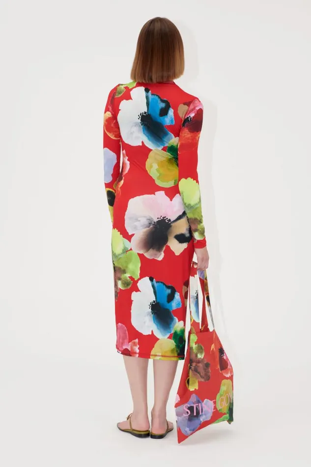 Stine Goya Dresses Pullover Long Sleeve Midi Dress 8211 Bloom In Red 8211 Women
