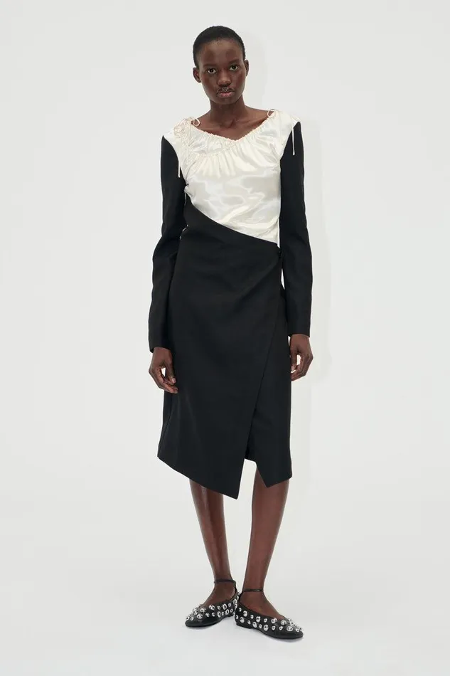 Stine Goya Dresses Wrap Midi Dress 8211 Black Butter Milk 8211 Women
